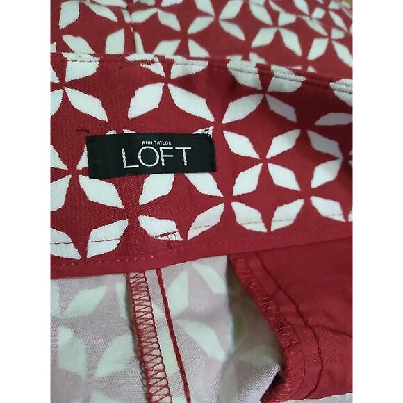 Ann Taylor Size 4 Marisa Red White Loft Pants Geometric Skinny Crop Pockets - Picture 8 of 13